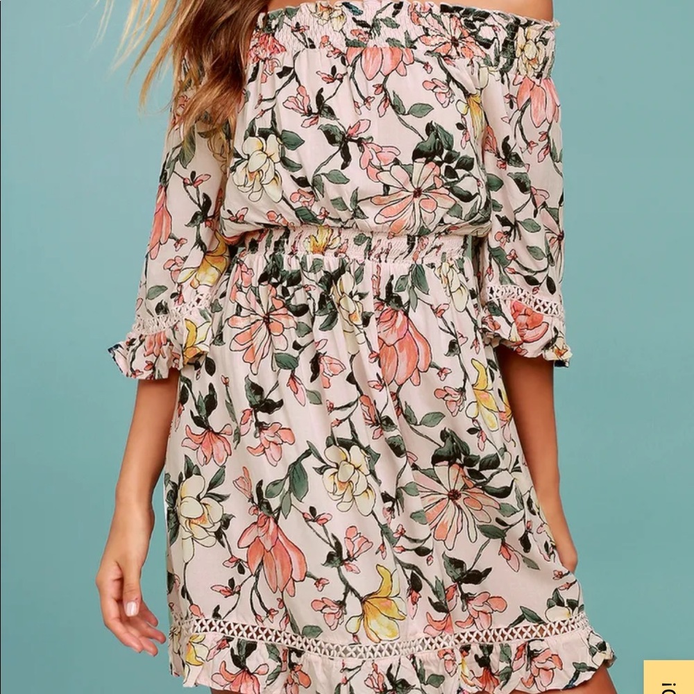 Lulus Blush Pink Floral Print Off-The-Shoulder Dress